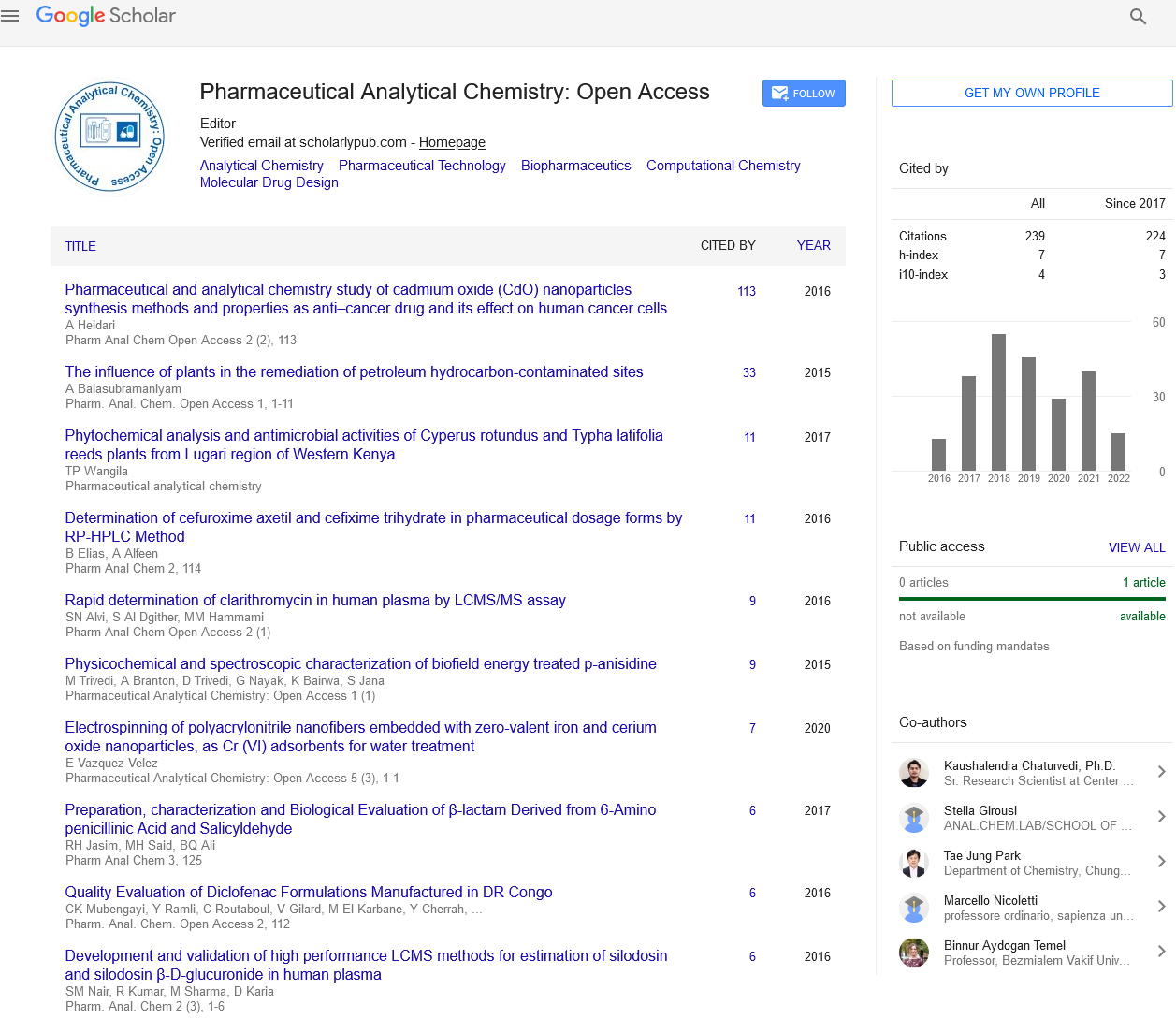 Pharmaceutical Analytical Chemistry: Open Access
